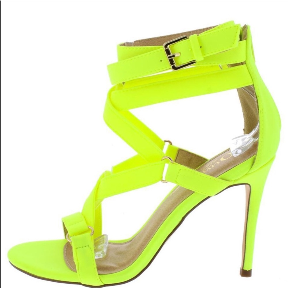 Neon Yellow Crisscross Soft Nylon High Heel Sandals
